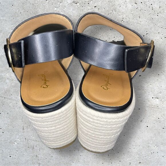 Qupid Caleb Wedge Sandal Heels Black Espadrille Womens Size 6 - Picture 2 of 7